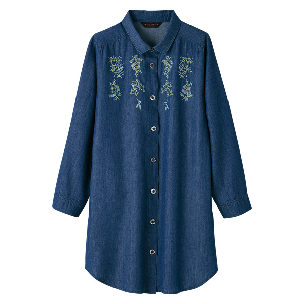 刺しゅう入りデニムブラウス 大きいサイズ M L LL 3L
