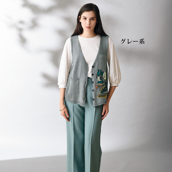 綿混プリントニットベスト