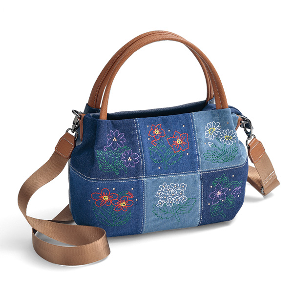 デニムフラワー刺しゅうパッチワーク2WAYバッグ