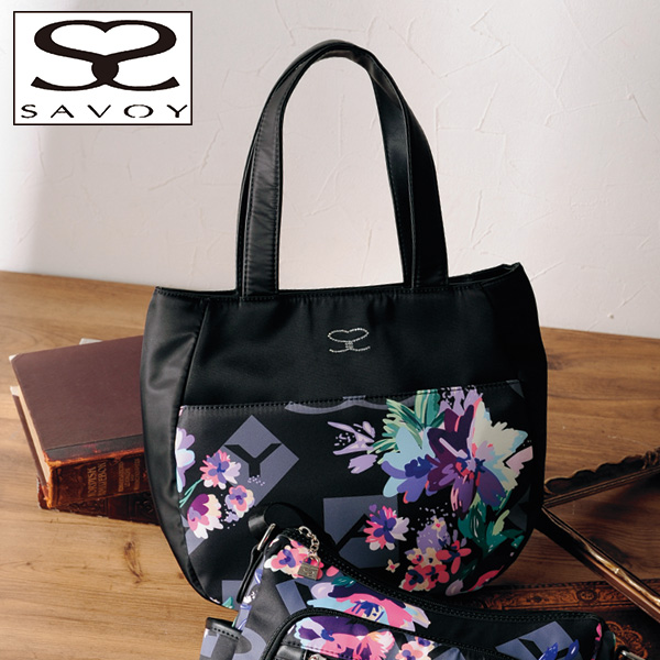 サボイ ラインストーン付きロゴ＆フラワー手提げ SAVOY