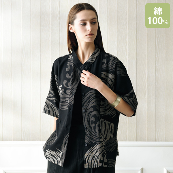 白波柄5分袖ショートジャケット