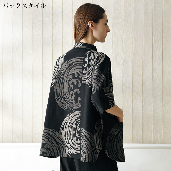 白波柄5分袖ショートジャケット