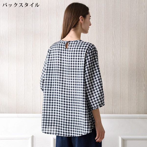 ギンガムチェック7分袖ブラウス