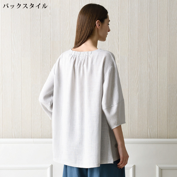 麻混刺しゅうオーバーブラウス