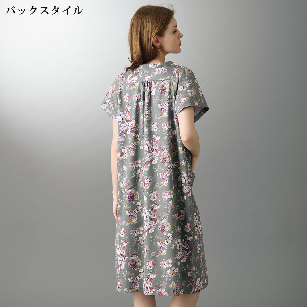 シルキーコットンギャザー使いワンピース