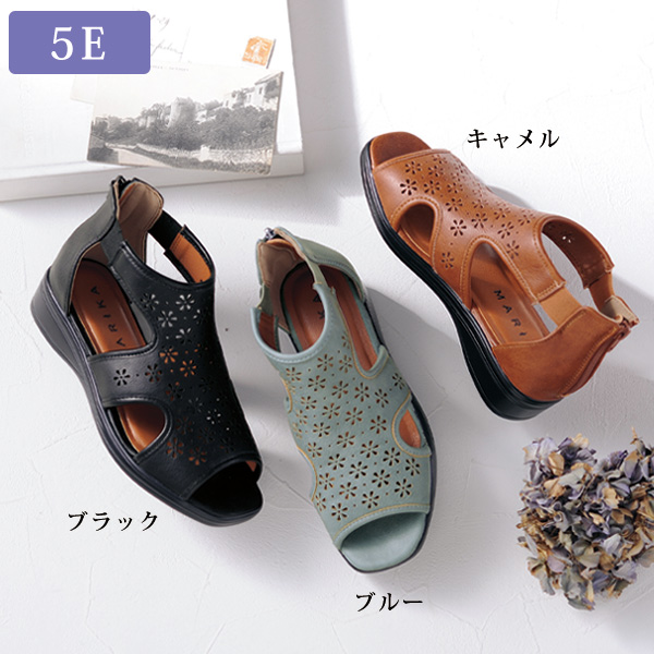花モチーフパンチング幅広サマーブーティー 大きいサイズ5E