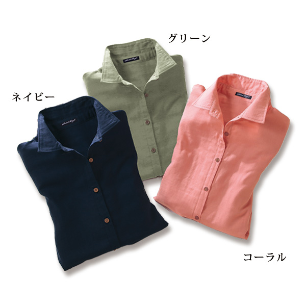 風を感じる二重ガーゼ前開きシャツ 大きいサイズ M L LL 3L
