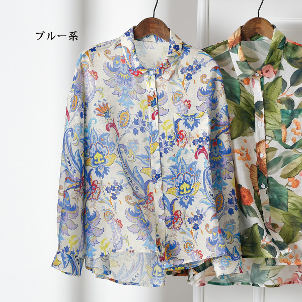 ボタニカルプリントブラウス