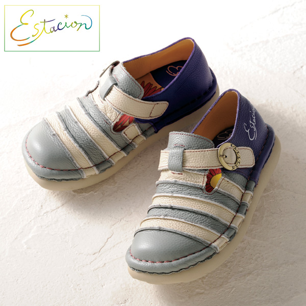 エスタシオン 牛革ボーダー甲ベルトウォーキングシューズ Estacion