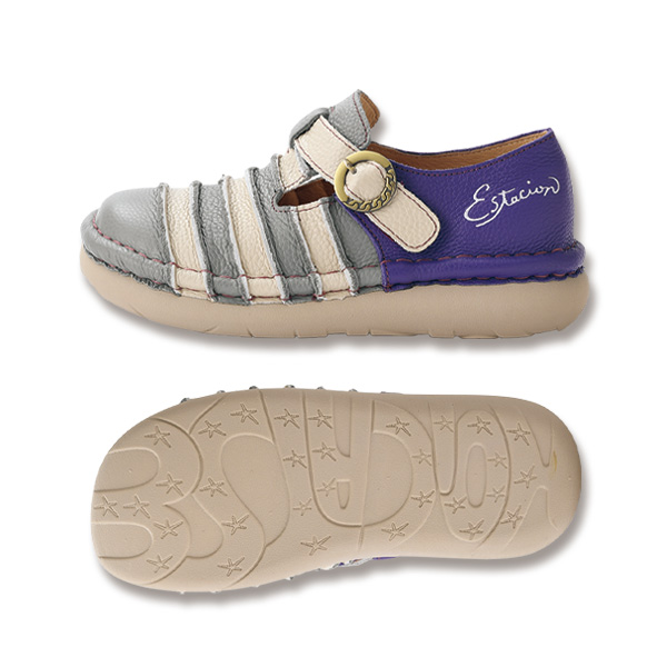 エスタシオン 牛革ボーダー甲ベルトウォーキングシューズ Estacion