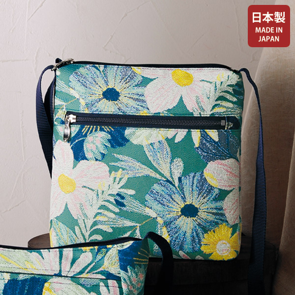 パンクリエーション 尾州織生地ボタニカル柄タテ型ショルダーバッグ PAN CREATION