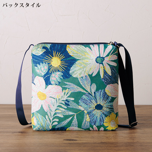 パンクリエーション 尾州織生地ボタニカル柄タテ型ショルダーバッグ PAN CREATION