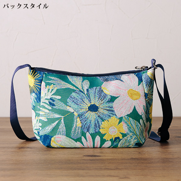 パンクリエーション 尾州織生地ボタニカル柄ヨコ型ショルダーバッグ PAN CREATION