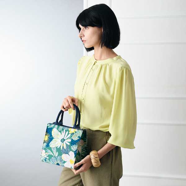 パンクリエーション 尾州織生地ボタニカル柄手提げバッグ PAN CREATION