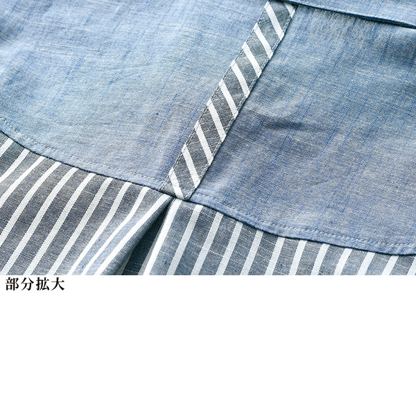 綿100％ストライプ切替えデザインブラウス