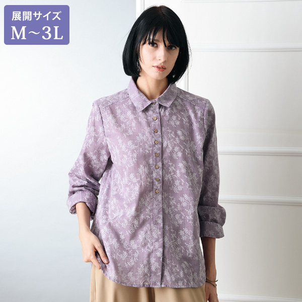 発泡プリントブラウス 大きいサイズ M L LL 3L