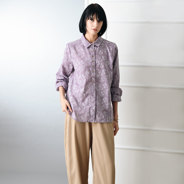 発泡プリントブラウス 大きいサイズ M L LL 3L