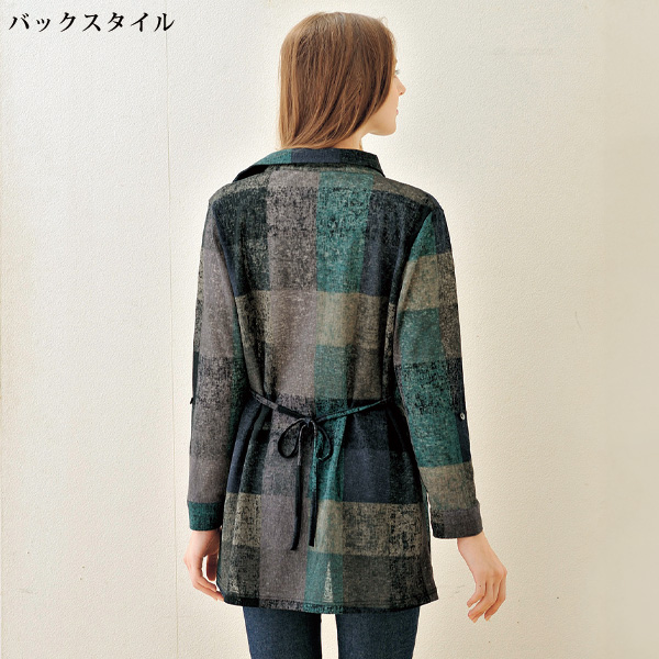 ブロック柄袖ロールアップジャケット 大きいサイズ ML LL 3L