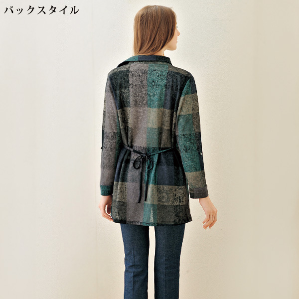 ブロック柄袖ロールアップジャケット 大きいサイズ ML LL 3L