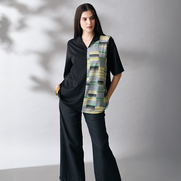 衿付き切替えプルオーバー