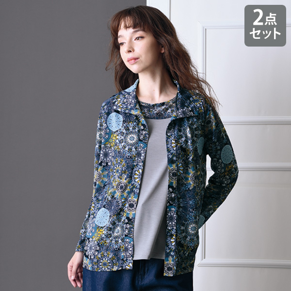 プリント無地使いアンサンブル