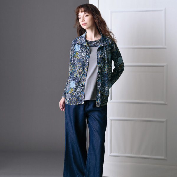 プリント無地使いアンサンブル