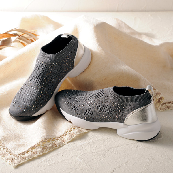 ビジュー使いニットスニーカー