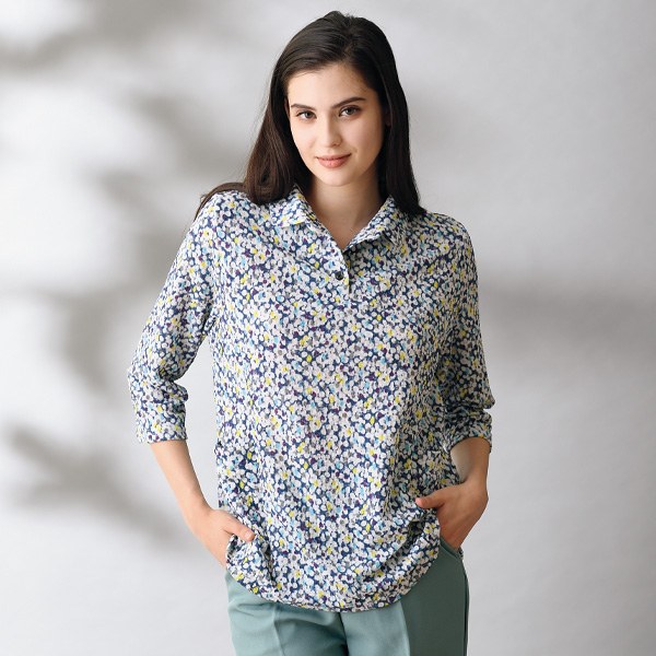 衿付き7分袖プルオーバー