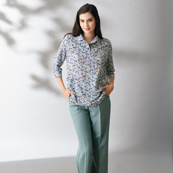 衿付き7分袖プルオーバー