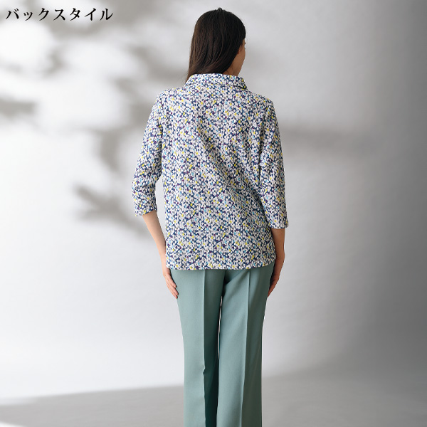 衿付き7分袖プルオーバー