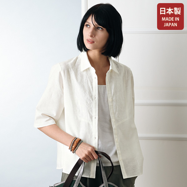 日本製ぜいたく麻綿刺しゅうブラウス