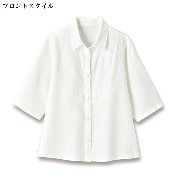 日本製ぜいたく麻綿刺しゅうブラウス