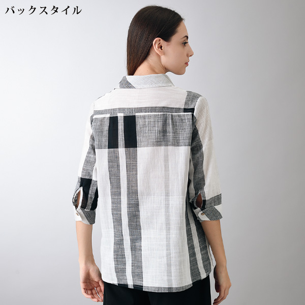 綿チェック柄ブラウス