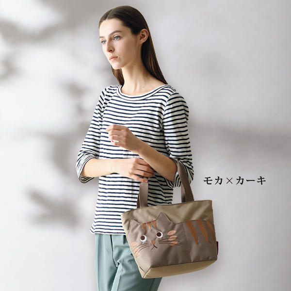 ネコモチーフ配色トートバッグ