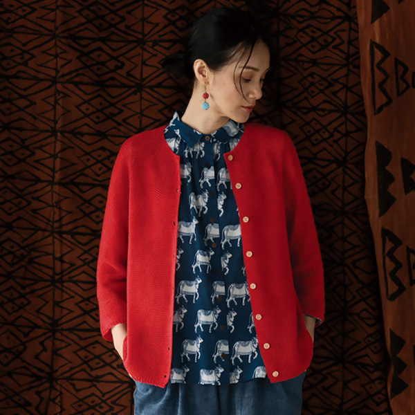 インディゴ染ダブプリントブラウス