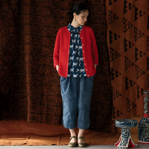 インディゴ染ストーンウオッシュスリットパンツ