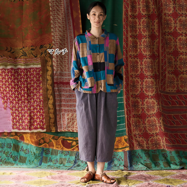 手紡ぎの綿布パッチワークジャケット