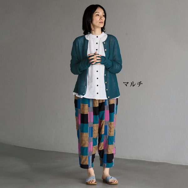 手紡ぎの綿布パッチワークパンツ