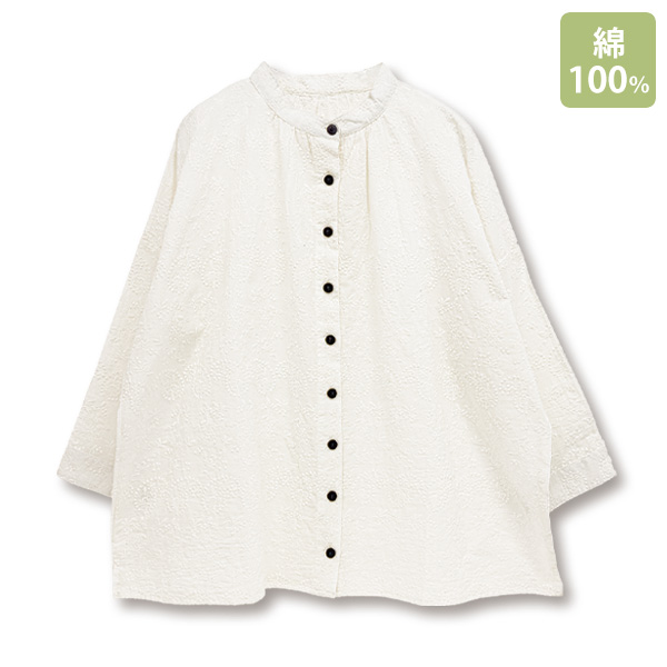 ペイズリー＆小花刺繍コットンブラウス