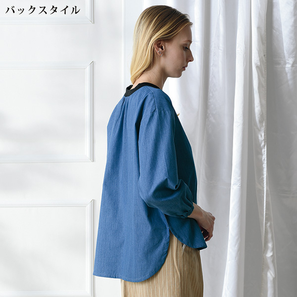 デニムリブ使いブラウス