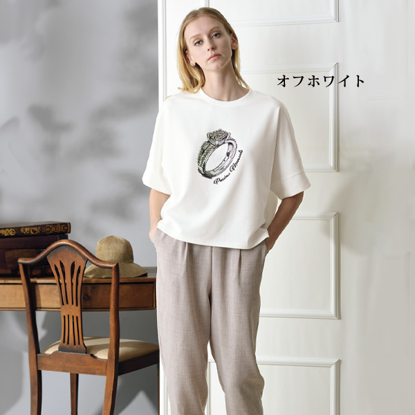 ビジュー使いアートプリントプルオーバー