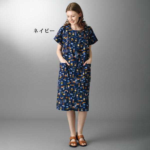 シルキーコットンギャザー使いワンピース