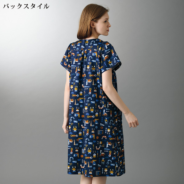 シルキーコットンギャザー使いワンピース