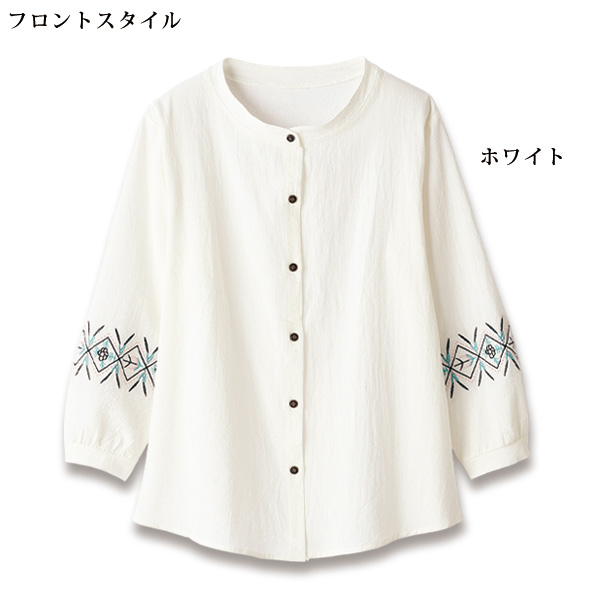 袖刺しゅうブラウス