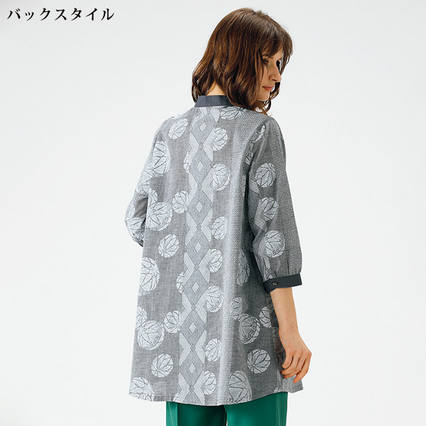 綿麻和柄プリントブラウス