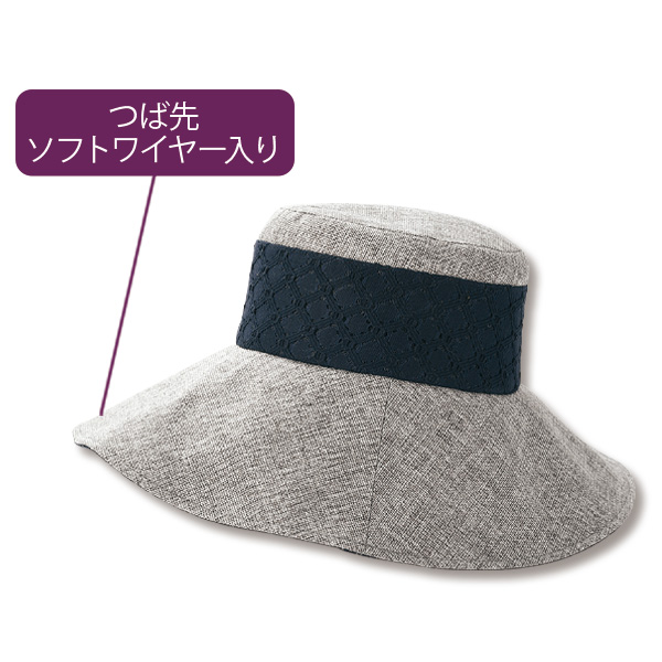 日傘替わりのつば裏レース帽子