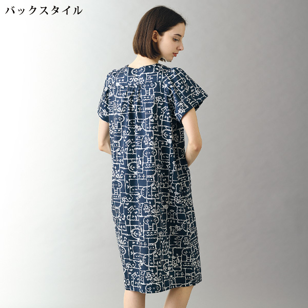 シルキーコットンギャザー使いワンピース