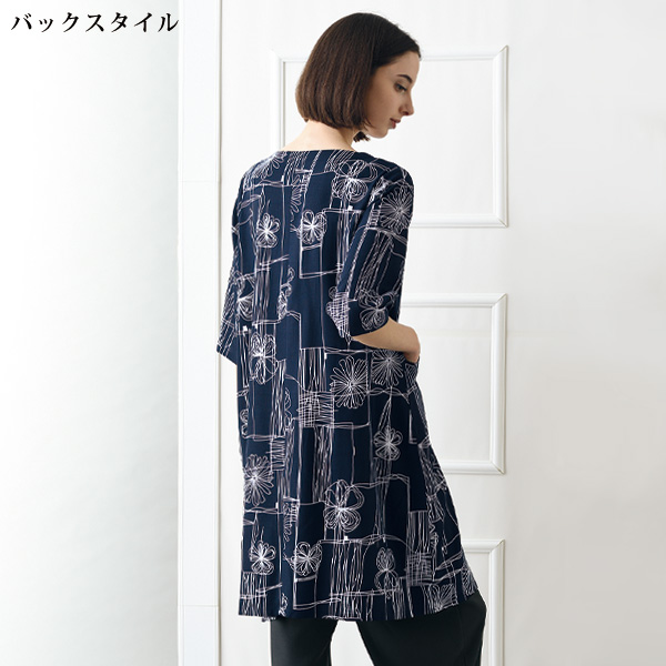 麻レーヨン混線柄ワンピース