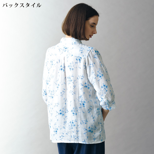 ダブルガーゼプリント7分袖ブラウス