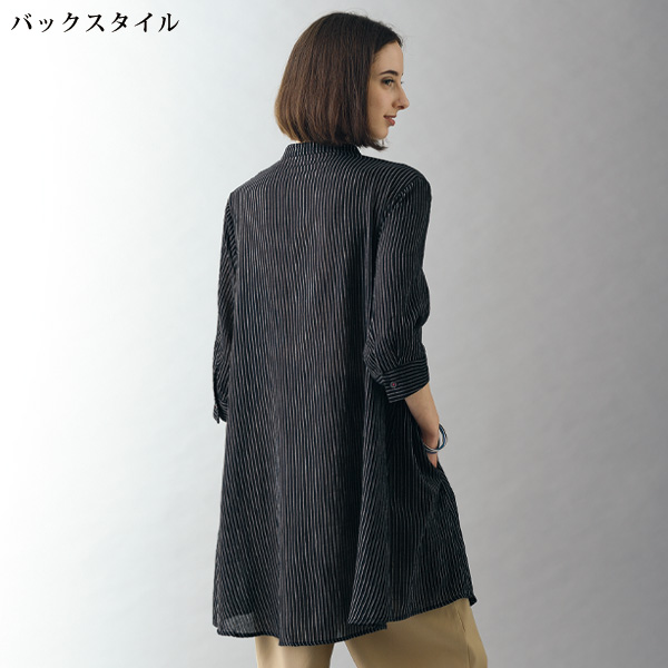 綿100％ストライプロングシャツジャケット